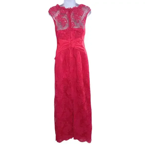 Rickie Freeman Teri Jon Gown Women's Size 2 Red Lace Formal Party Maxi Dress - Picture 8 of 16